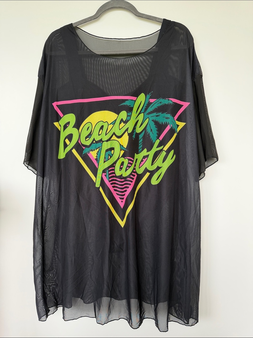 Mesh Tunic Top Swim Cover Up - Black with Neon Graphic